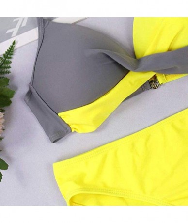 Sets Women's Sexy Push Up Bikini Set Two Pieces Swimsuit Solid Halter Padded Swimwear Bathing Suit - Yellow - CS18Q07S8NO $47.08