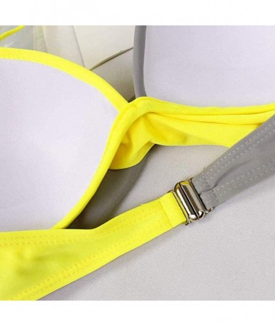 Sets Women's Sexy Push Up Bikini Set Two Pieces Swimsuit Solid Halter Padded Swimwear Bathing Suit - Yellow - CS18Q07S8NO $47.08