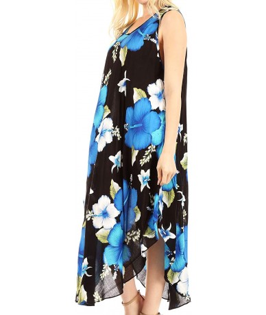 Cover-Ups Women's Casual Summer Floral Print Sleeveless Loose Dress Cover-up - B-blue - CZ194A6NXO8 $39.29