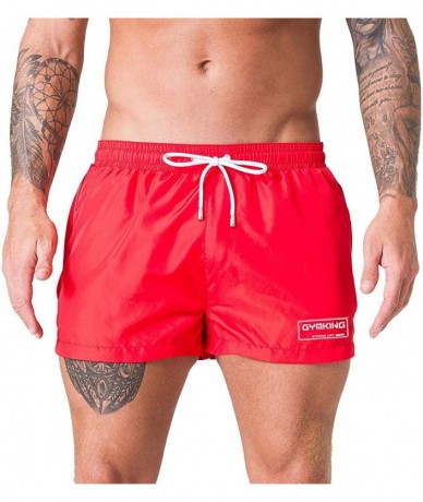 Trunks Mens Classic Pure Color Drawstring Swim Trunks Outdoor Beach Shorts Quick Dry Elastic Waist Water Athletic Pants - Red...