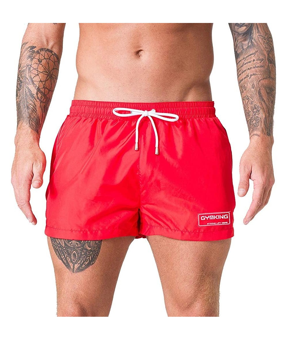 Trunks Mens Classic Pure Color Drawstring Swim Trunks Outdoor Beach Shorts Quick Dry Elastic Waist Water Athletic Pants - Red...