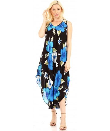 Cover-Ups Women's Casual Summer Floral Print Sleeveless Loose Dress Cover-up - B-blue - CZ194A6NXO8 $39.29