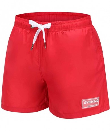 Trunks Mens Classic Pure Color Drawstring Swim Trunks Outdoor Beach Shorts Quick Dry Elastic Waist Water Athletic Pants - Red...