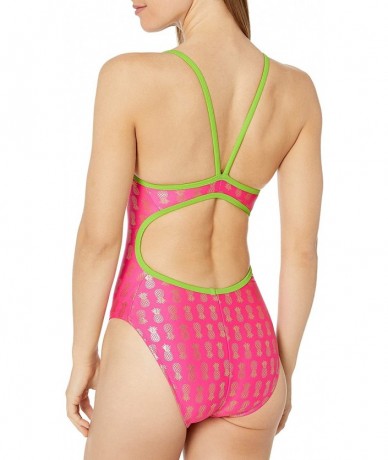 Racing Women's Aloha Foil Flutter Back Swimming One Piece - Pink/Gold - CX12F7EXF8J $67.87