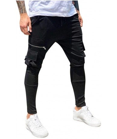 Board Shorts Joggers for Men 2019 New Slim Fit Cargo Pants Casual Workout Skinny Sweatpants with Zip Pockets - Black - C3192A...