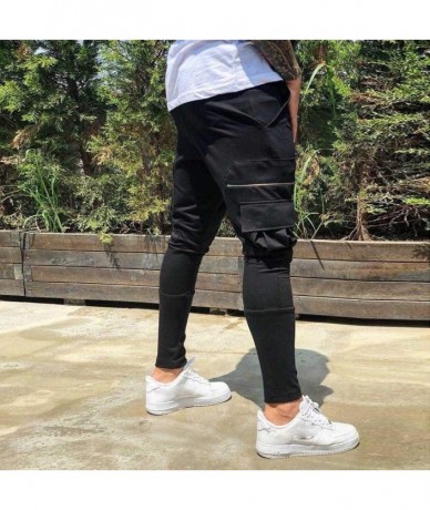 Board Shorts Joggers for Men 2019 New Slim Fit Cargo Pants Casual Workout Skinny Sweatpants with Zip Pockets - Black - C3192A...