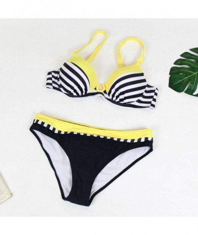 Sets Womens Sexy Striped Push up Bikini Set Cute Print 2 PC Padded Bikinis Colorblock Swimsuit Floral Bathing Suit Black - C7...