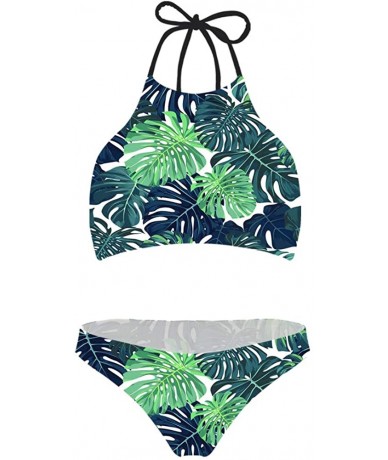 Sets High Neck Halter Bikini Women's Swimwear 2 Piece Set Beachwear Hawaiian Style - Palm Leaf - CT18QEC2LO5 $40.70