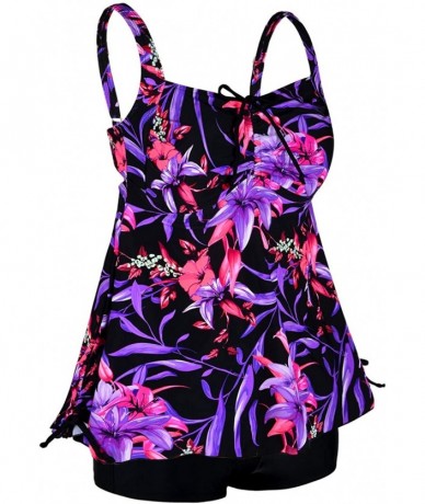 Tankinis Women's Plus Size Swimwear Floral Tankini Set Drawtring Modest Two Piece Swimsuit - Purple&red Floral - CA18YS86OIR ...