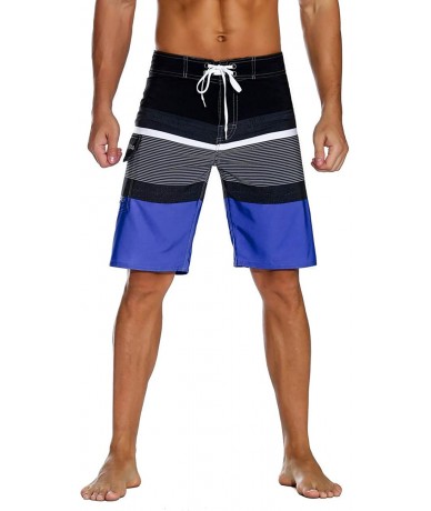 Trunks Men's Bathing Board Trunks Beach Shorts Holiday Hawaiian Colorful Striped - Blue&black - C218CL6K05N $36.50