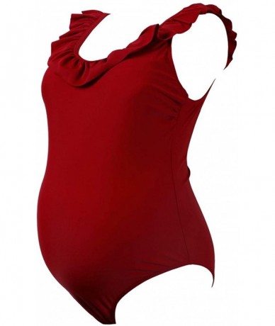 One-Pieces One Piece Maternity Swimsuit Tie Knot Front Swimwear Cutout Beachwear - Wine Red - CX18O6GMOWL $30.44