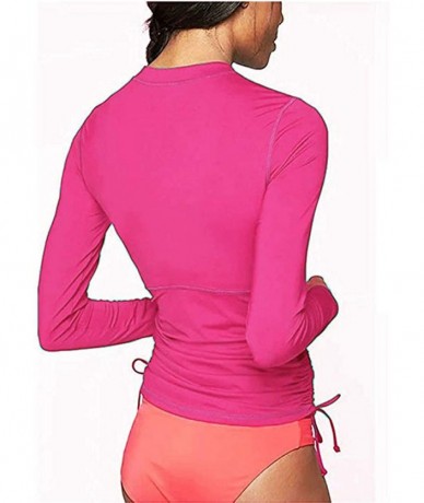 Rash Guards Women's UPF 50+ Sun Protection Long Sleeve Swimsuit Zip Top Guard Wetsuit Swimsuit - Rose Red - C1194OG5U2Q $37.37