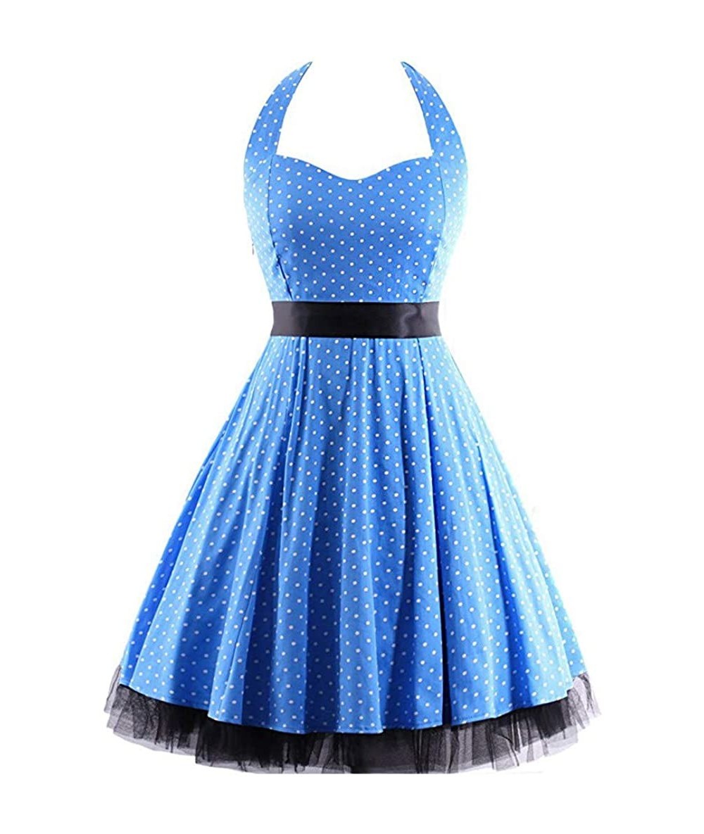 Racing Women's Retro 1950s Vintage Elegant Floral Rockabilly Swing Pleated Dress Halter Party Picnic Party Cocktail Dress - B...