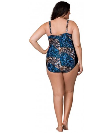 One-Pieces Panel Plus Size One Piece Swimsuit for Women with Tummy Control - Multi/Black - CK18AQDCMDM $67.50