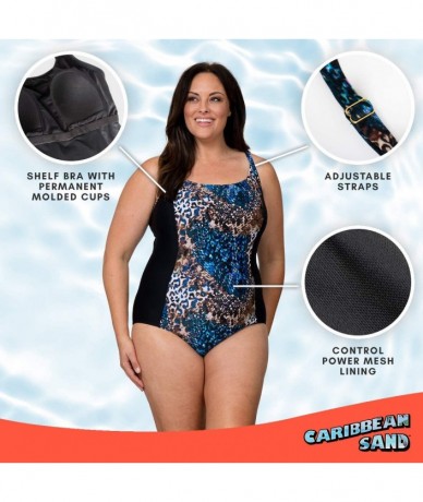 One-Pieces Panel Plus Size One Piece Swimsuit for Women with Tummy Control - Multi/Black - CK18AQDCMDM $67.50