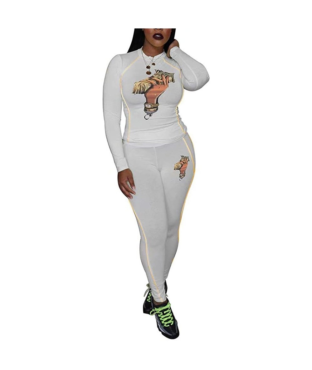 Racing Women Casual Sweatsuit Two Piece Outfits Printed Sweatshirt High Waisted Leggings Set Jumpsuit Jogger Tracksuit White ...