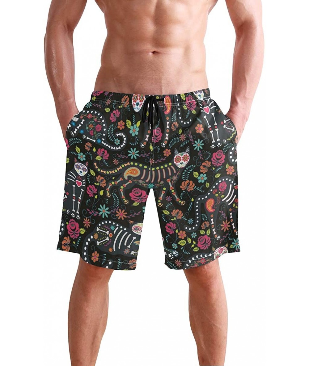 Board Shorts Mens Swim Trunks Monkeys Beach Board Shorts - Calavera Cats and Sugar Skills for Day of the Dead - C318L4493WY $...