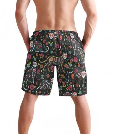 Board Shorts Mens Swim Trunks Monkeys Beach Board Shorts - Calavera Cats and Sugar Skills for Day of the Dead - C318L4493WY $...