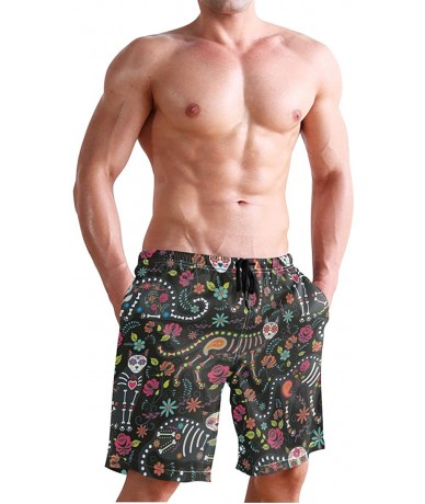 Board Shorts Mens Swim Trunks Monkeys Beach Board Shorts - Calavera Cats and Sugar Skills for Day of the Dead - C318L4493WY $...