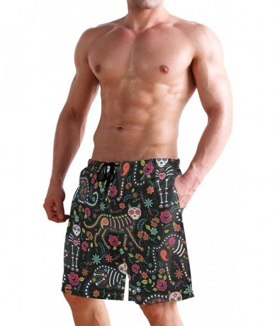 Board Shorts Mens Swim Trunks Monkeys Beach Board Shorts - Calavera Cats and Sugar Skills for Day of the Dead - C318L4493WY $...