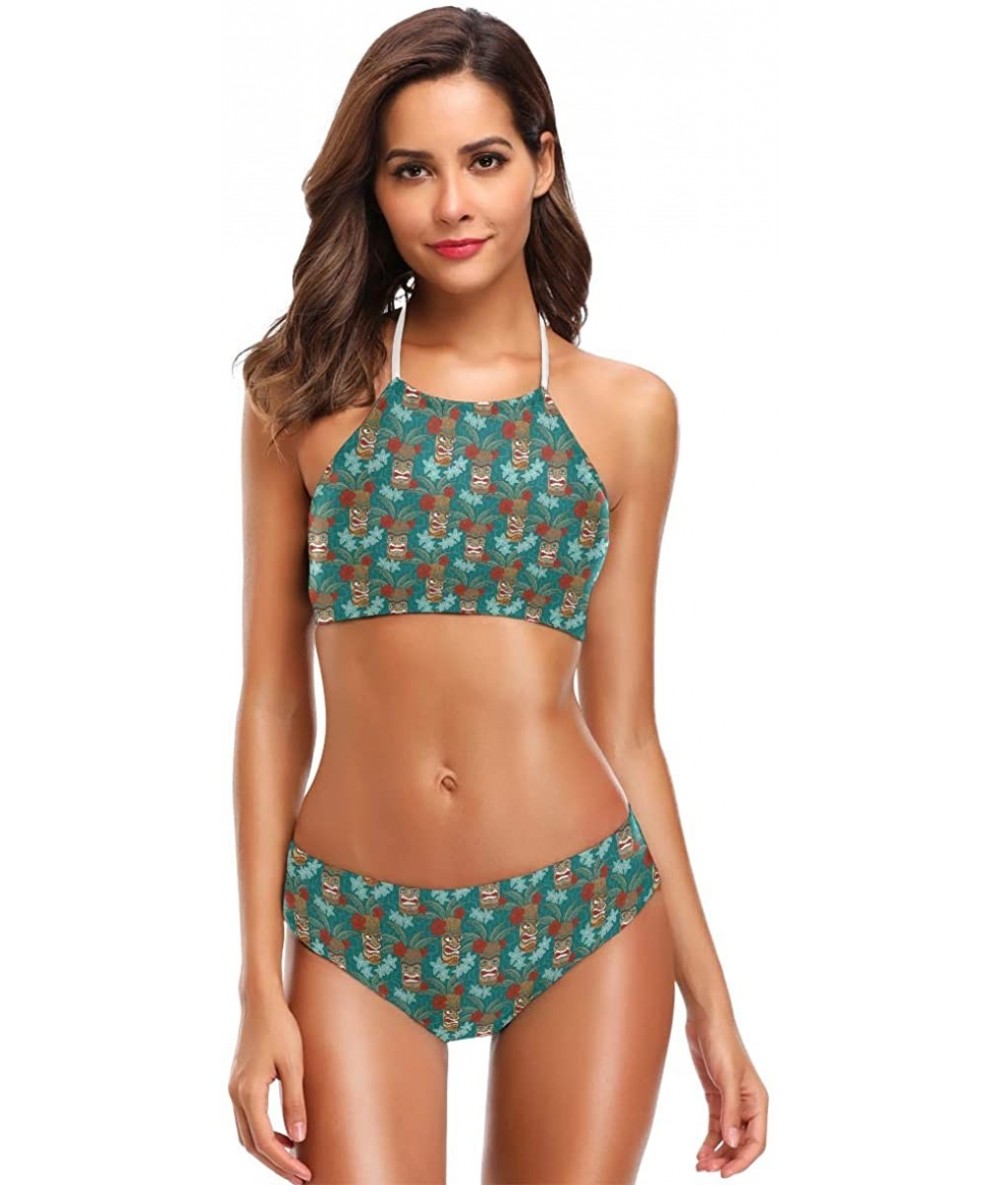 Sets Bikini Bathing Suit Womens 2 Piece Halter Neack High Waist Padded Sexy Swimsuit - Color2 - C5196YRGYHS $45.87