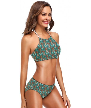 Sets Bikini Bathing Suit Womens 2 Piece Halter Neack High Waist Padded Sexy Swimsuit - Color2 - C5196YRGYHS $45.87