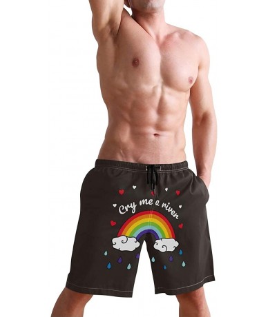 Board Shorts Men's Quick Dry Swim Trunks with Pockets Beach Board Shorts Bathing Suits - Cry Me a River Rainbow - CN195SRWR2T...