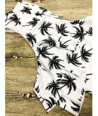 One-Pieces Women One Piece Print Swimwear Ruffle Padded One Shoulder Swimsuits - Coconut Tree - CC18R346OMC $35.96