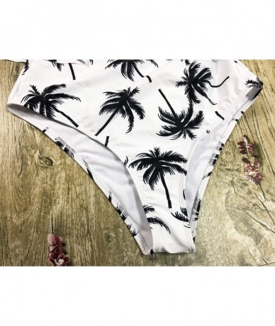 One-Pieces Women One Piece Print Swimwear Ruffle Padded One Shoulder Swimsuits - Coconut Tree - CC18R346OMC $35.96