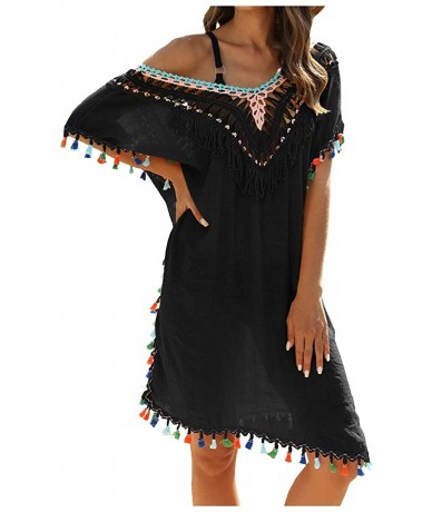 Cover-Ups Women's Swimsuit Sunscreen Ethnic Blouse Beach Cover Up Dress - Black - CF196EICAI2 $31.45