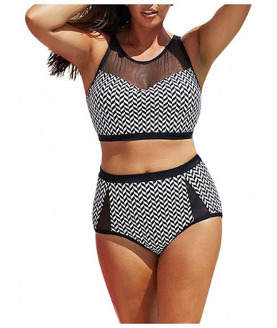 Racing Women Tankini Sets with Body Shorts- Plus Size Mesh Stitching High Waist Bikini Split Swimsuit - Black - CU1968H7S3T $...