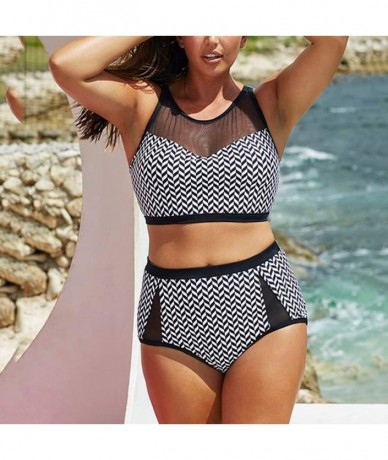 Racing Women Tankini Sets with Body Shorts- Plus Size Mesh Stitching High Waist Bikini Split Swimsuit - Black - CU1968H7S3T $...