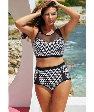 Racing Women Tankini Sets with Body Shorts- Plus Size Mesh Stitching High Waist Bikini Split Swimsuit - Black - CU1968H7S3T $...