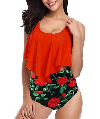 Sets Swimsuits for Women Tankini Backless Floral Printed Swimwear Bathing Suits Plus Size Two Pieces Swimsuits Set U Red - CY...