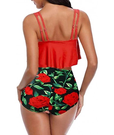 Sets Swimsuits for Women Tankini Backless Floral Printed Swimwear Bathing Suits Plus Size Two Pieces Swimsuits Set U Red - CY...