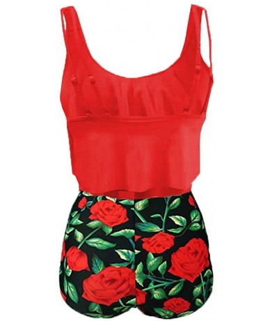 Sets Swimsuits for Women Tankini Backless Floral Printed Swimwear Bathing Suits Plus Size Two Pieces Swimsuits Set U Red - CY...