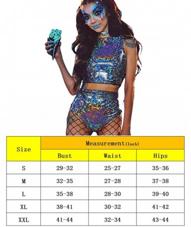 One-Pieces Women Rave Holographic Bodysuit Mini Two Piece Hologram Metallic Silver for Dance Party Clubwear EDM Festival Clot...