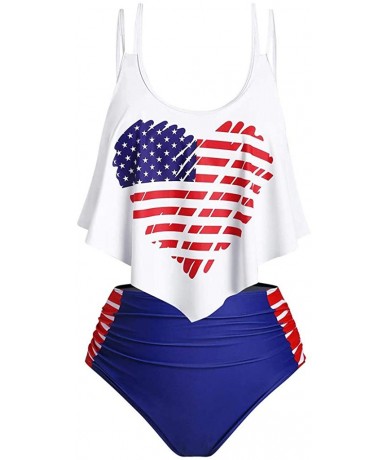 Sets Women's American Flag Print Crisscross Back Boyshort Two Piece Swimsuit-Slimming Tummy Control Swimdress Swimwear - B1 N...