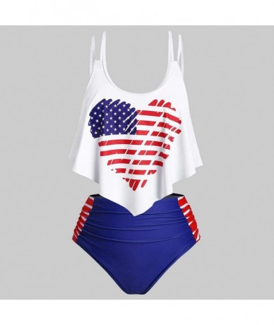 Sets Women's American Flag Print Crisscross Back Boyshort Two Piece Swimsuit-Slimming Tummy Control Swimdress Swimwear - B1 N...