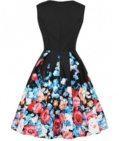 Board Shorts 2019 Women Sleeveless Floral Print Bowknot Evening Party Dress Swing Dress - Blue - CU18RYZ5SKD $42.61